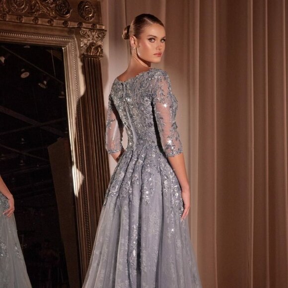 Sophisticated Lace Prom Dress in Gray - Picture 6 of 8